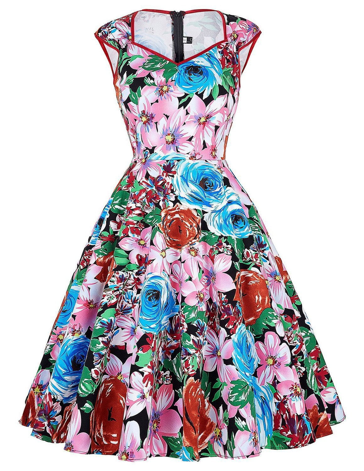 Floral Dresses for Women Sleeveless 1950s Midi Swing Dress - Vintage-Retro
