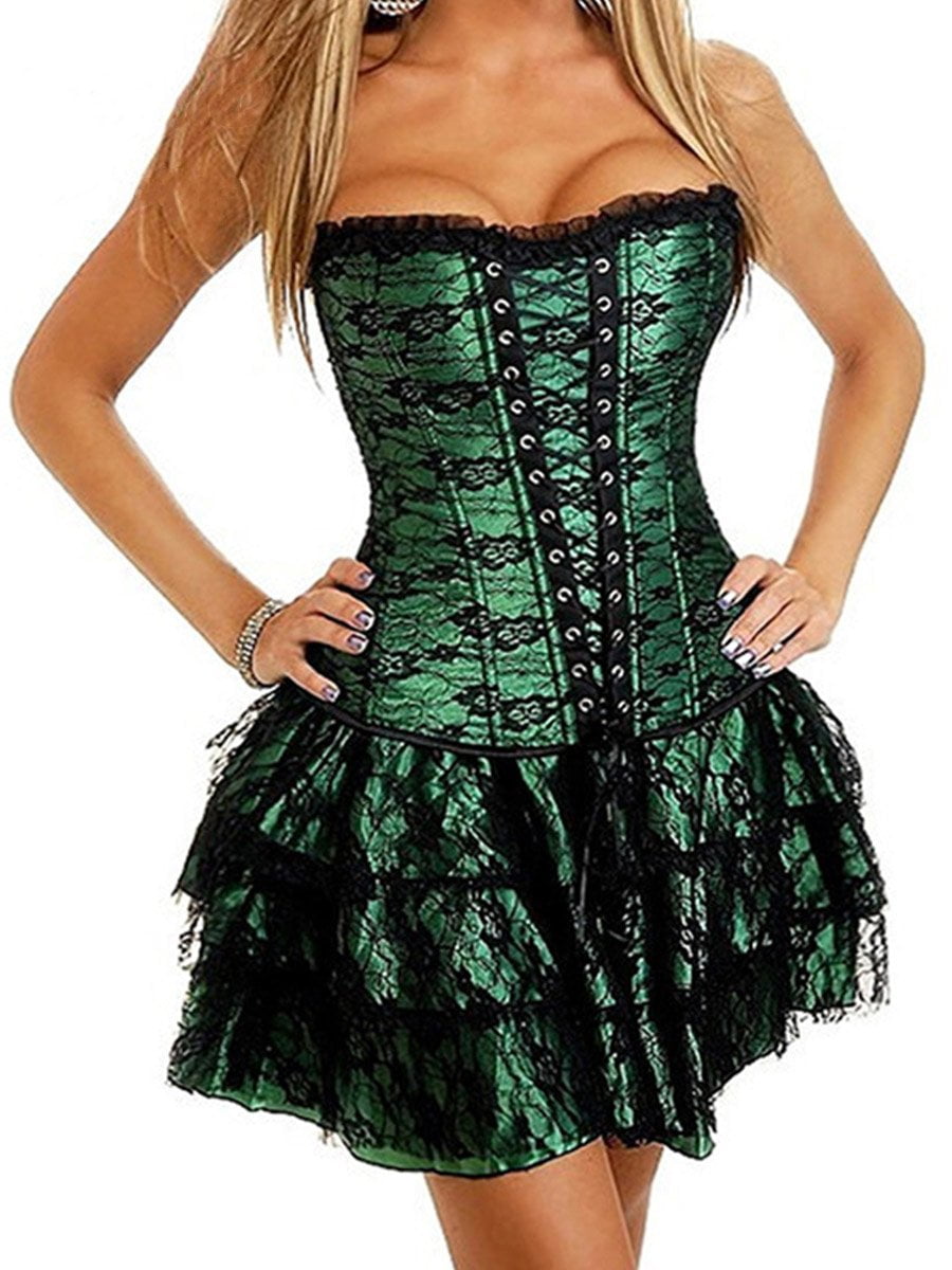 Halloween Costume Sexy Gothic Lace Drawstring Steampunk Corset Dress Vintage Retro 9920