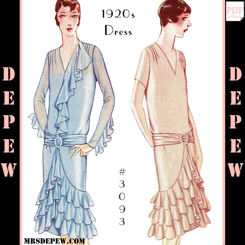 Vintage Sewing Pattern Ladies 1920s Dress with Ruffles Pictures