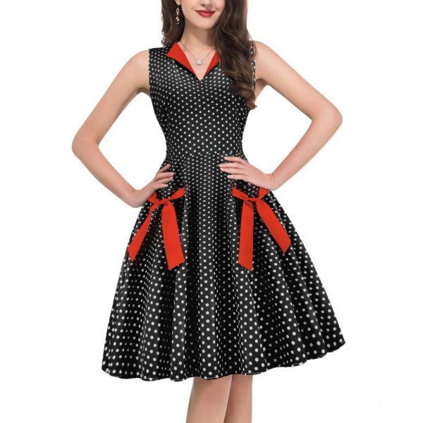 1950s Style Dresses V-Neck Sleeveless Plaid Pattern Swing Dresses with ...