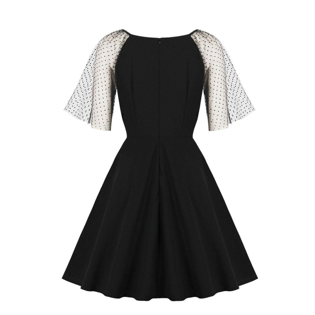 Little Black Dress Mesh Short Sleeve Elegant Dress - Vintage-Retro