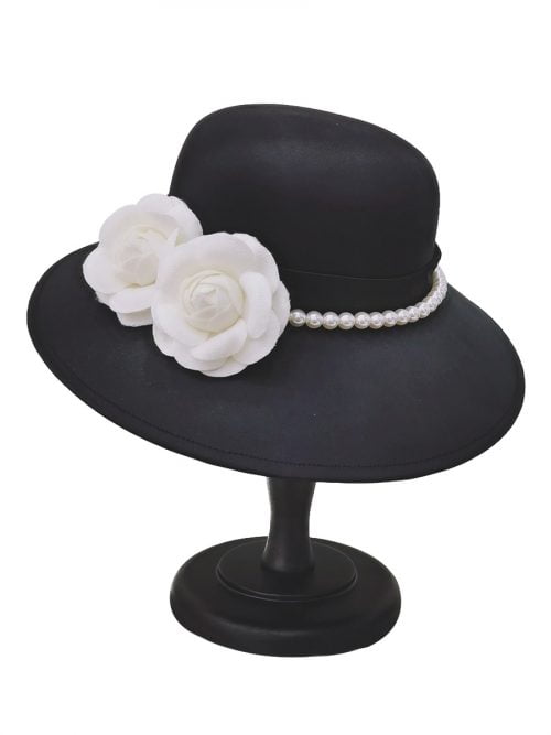 Hepburn Cloche Hat Flower Peal Decor Flapper Hat - Vintage-Retro