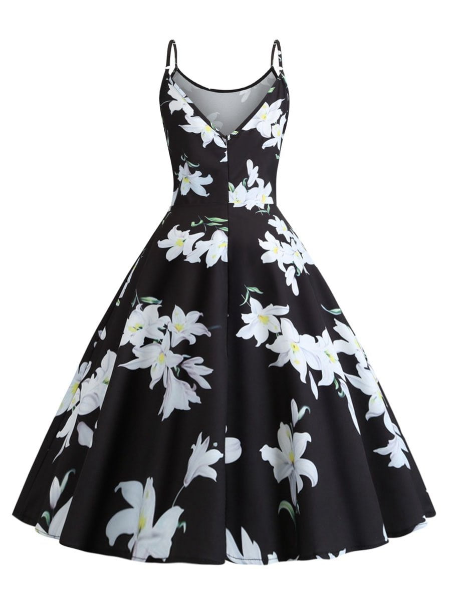 Womens 1950s Vintage Dress Midi Flowered Dress - Vintage-Retro