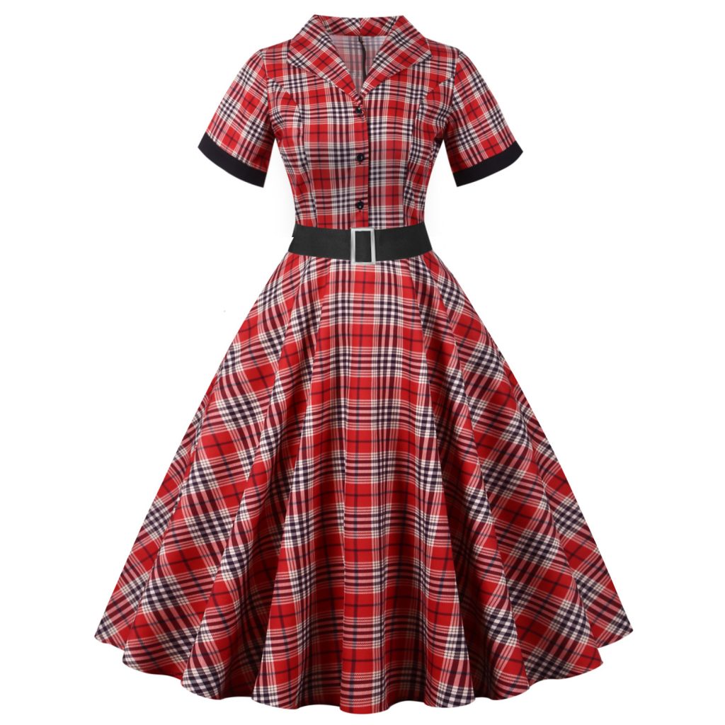 vintage-retro 50s Dresses Single Breasted Short Sleeve Belt Design ...