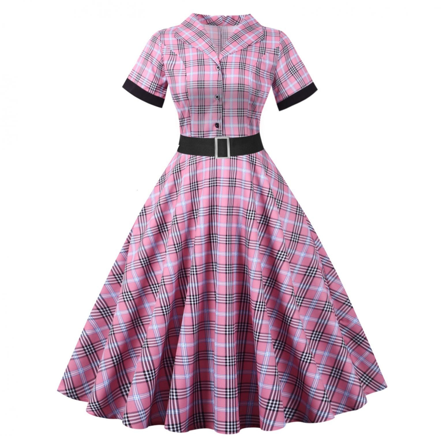 vintage-retro 50s Dresses Single Breasted Short Sleeve Belt Design ...