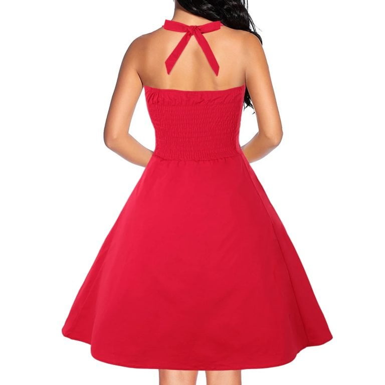 Halter Neck Dress Audrey Hepburn Style Rockabilly Pin Up Midi Dress Vintage Retro