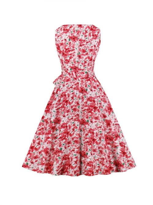 1950s Floral Dress Sleeveless O Neck Fresh Style Knee Length Dress ...