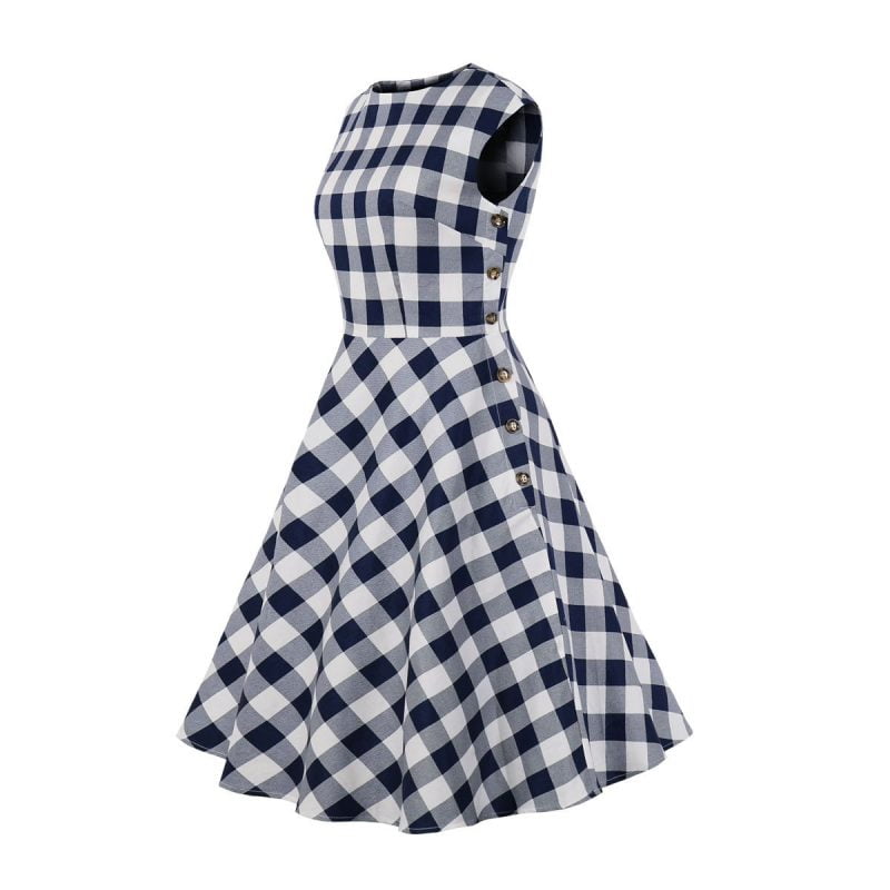 1950s Plaid Dresses O-Neck Sleeveless Swing Dresses - Vintage-Retro