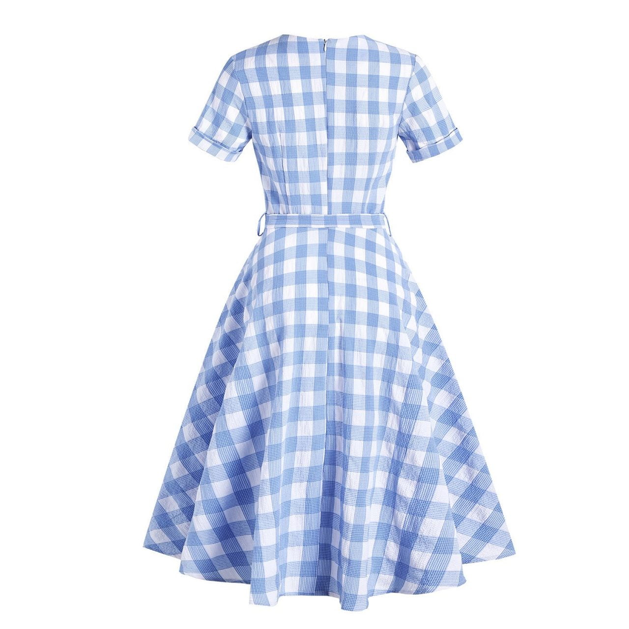 1950s Dresses Plaid British Style V-Neck Swing Dresses with Belt ...