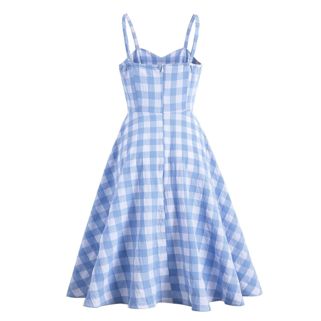 1950s Dresses Spaghetti Strap Blue White Plaid Vintage Swing Dresses ...