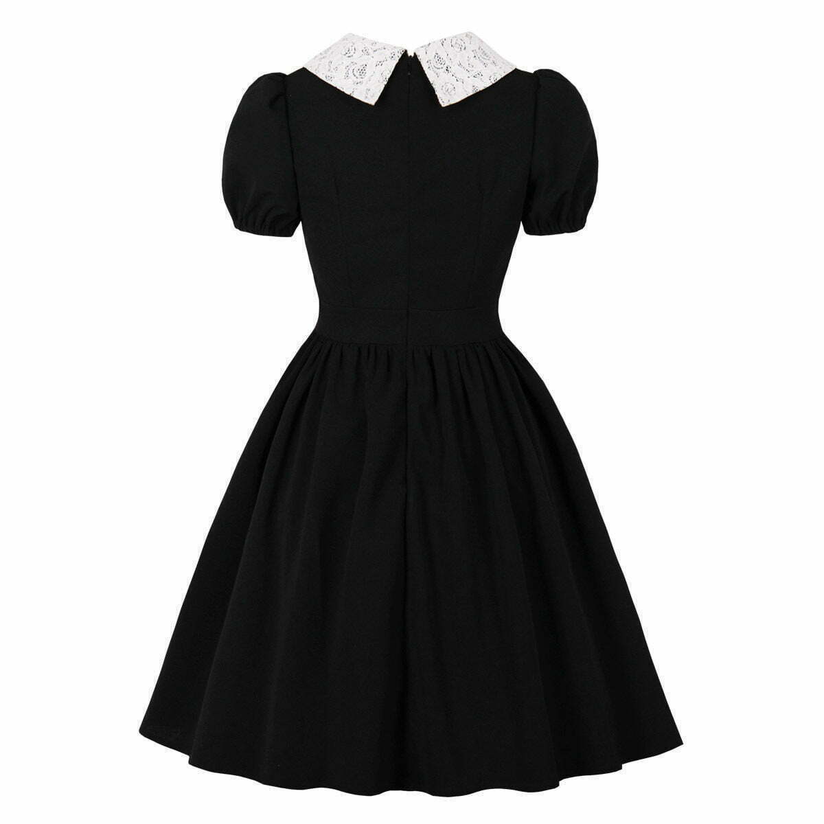 1950s Dresses Retro Lace Patchwork Neck Puff Sleeve A Line Dress ...