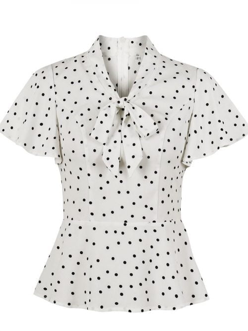 Women's Blouses Polka Dot Tie Neck Short Sleeve Vintage Tops - Vintage ...